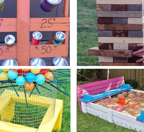 collage of different games you can make using a wooden pallet
