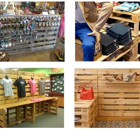 collage of multiple retail displays using wooden pallets