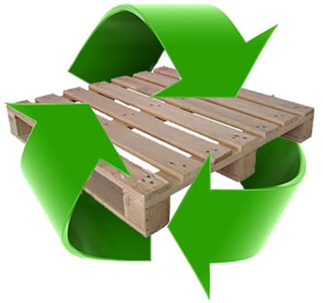 recycling wood pallets with green arrows