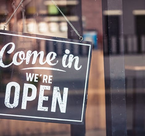 Come on in, We're Open signage