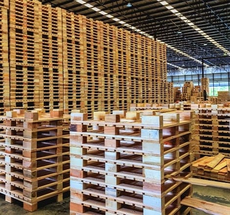close-up of bulk pallets in warehouse