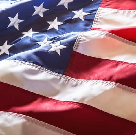close up of an american flag blowing