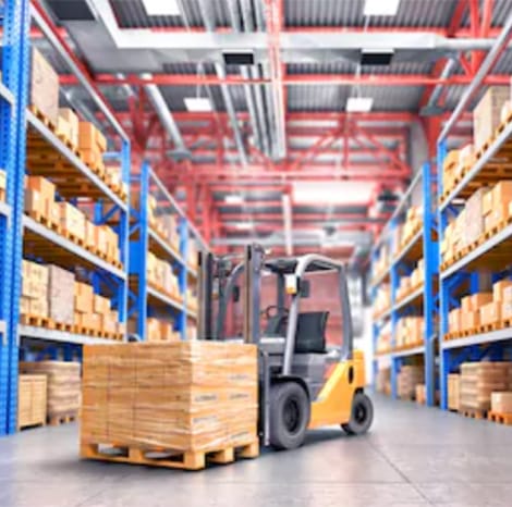 pallet warehouse with multiple boxes and pallet storage
