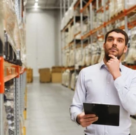 gentleman inspecting warehouse