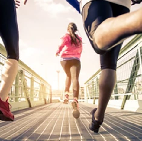 close-up of three females running