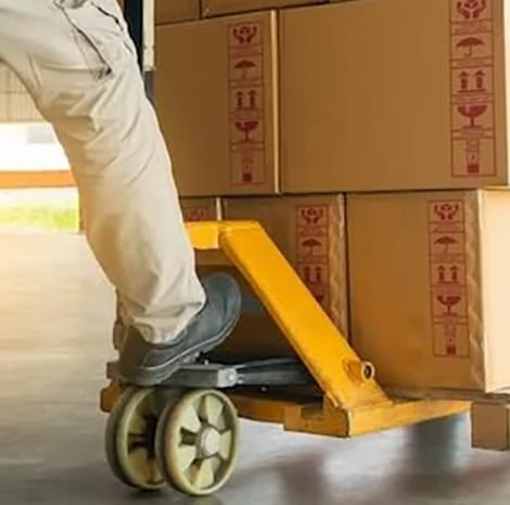 Gentleman moving pallet to ship