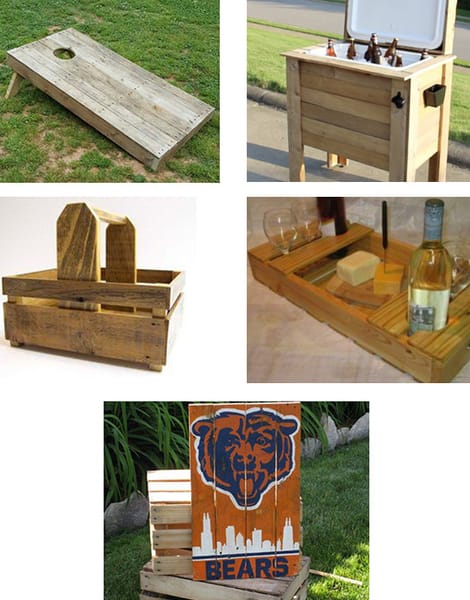 collage of tailgating projects you can make with a wooden pallet
