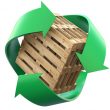 wooden pallets with recycling symbol