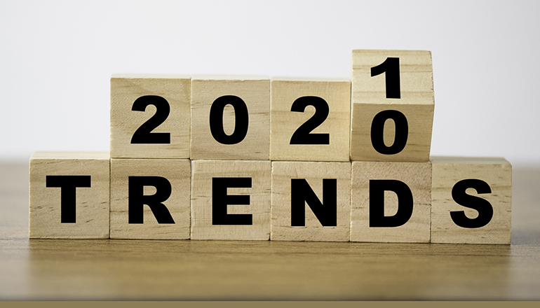 2021 trends spelled out with wooden blocks