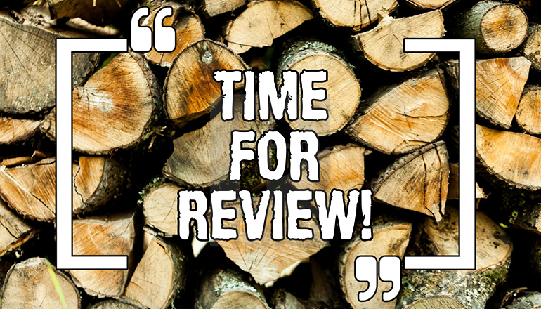 time for review with wood in the background