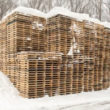 Multiple pallets covered in snow